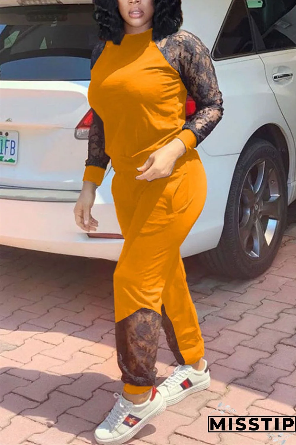 Orange Casual Solid Regular Long Sleeve Two Pieces