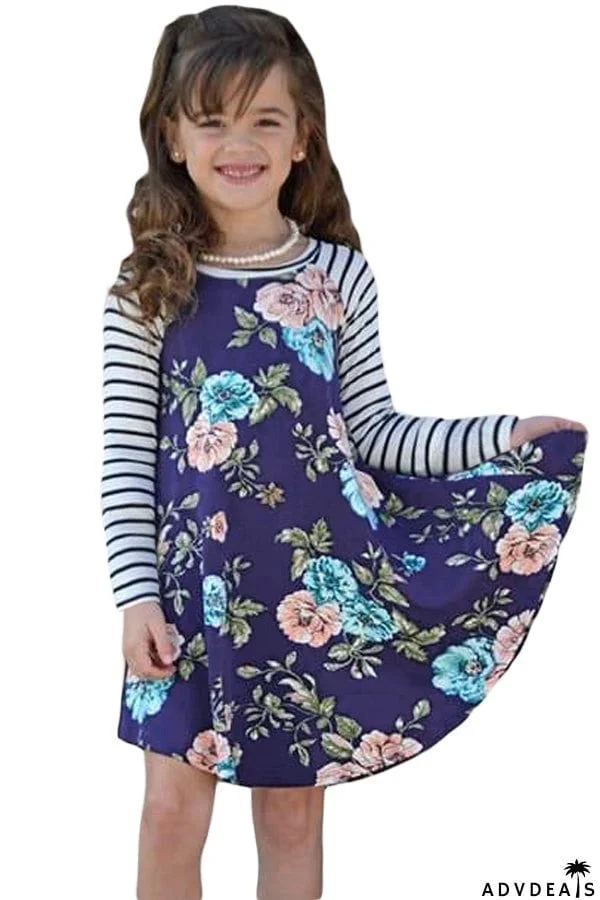 Spring Fling Floral Striped Sleeve Short Dress for Kids