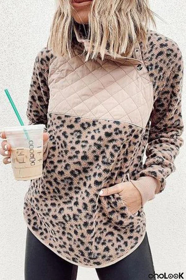 Asymmetrical Snap-Up Fleece Sweatshirt