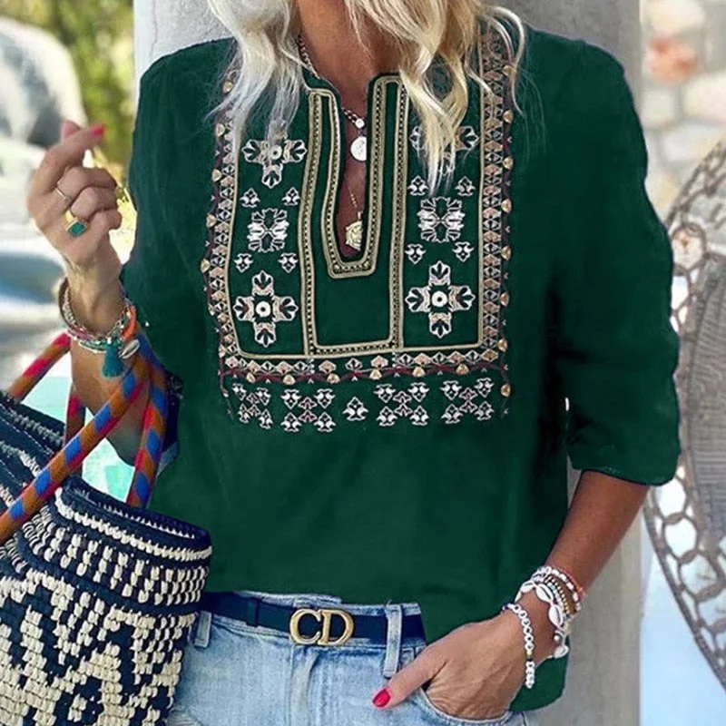 Women Vintage Floral Print Half Sleeve Blouse Shirts Spring Summer Casual O Neck Hollow Out Tops Bohemian Loose Shirt Blusas XXL