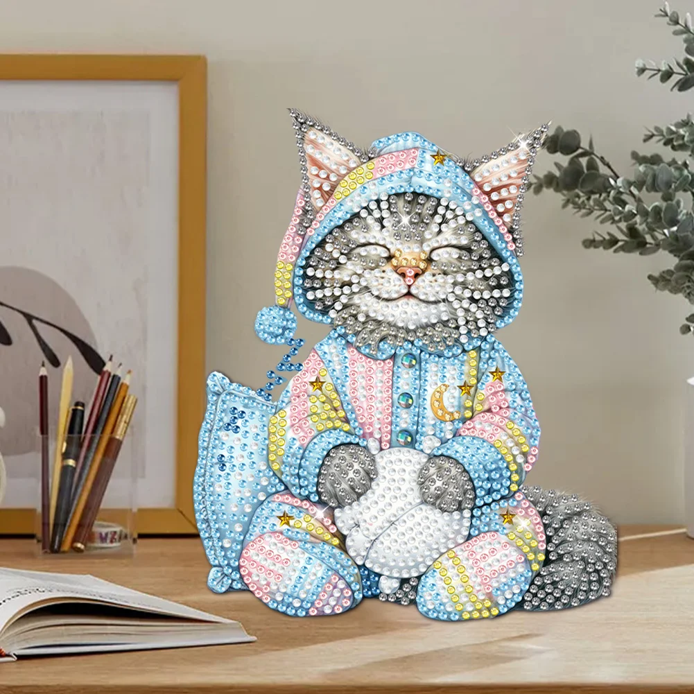 DIY Sleeping Cat Acrylic Shaking Head Diamond Painting Desktop Ornaments for Home Decor