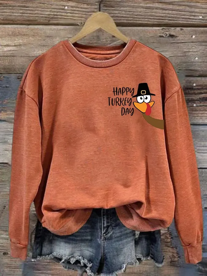 Women's Happy Turkey Day Print Casual Sweatshirt 