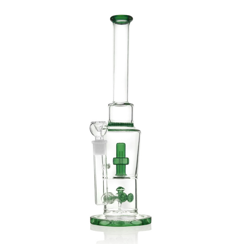 15" Height Glass Water Pipe with Green Color Percolator 