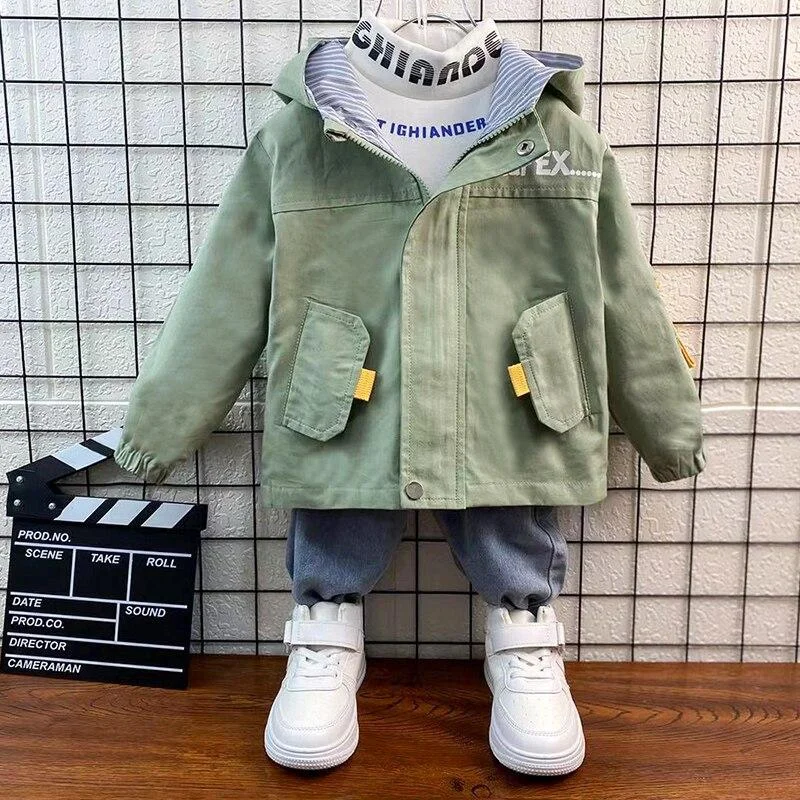 New Boys Hooded Long Sleeve Coats 0-9 Years Old Spring and Autumn Baby Kids Jackets Letter Casual Children's Clothes for Boy