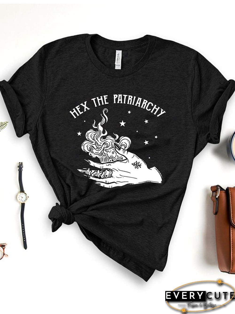 Hex The Patriarchy Women T Shirt Skull Finger Funny Printed Tshirts Witch Gothic Clothes Wicca Saying Spooky 90s Cool T-shirt