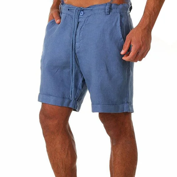 Men's Casual Solid Color Cotton Linen Shorts-inspireuse