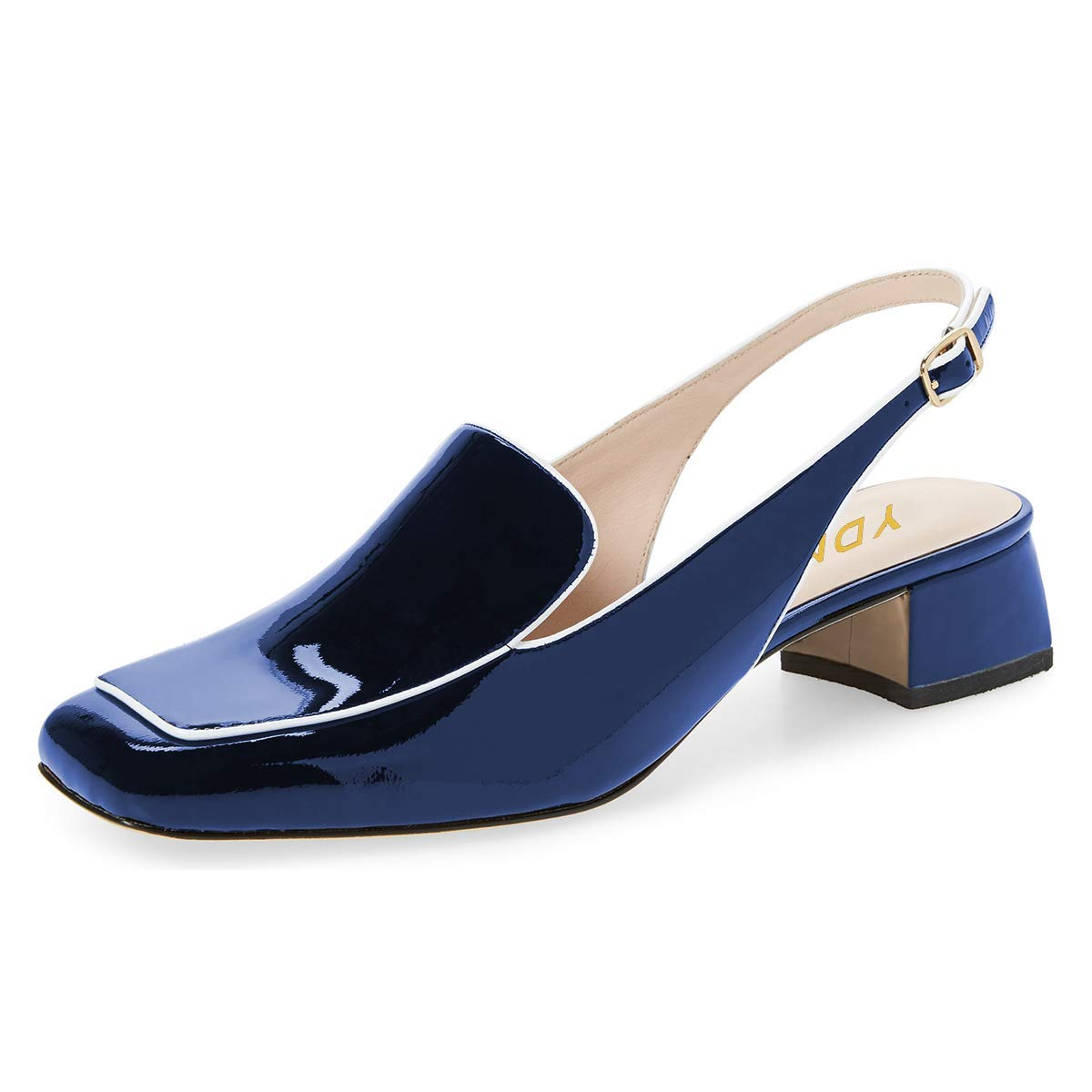 Patent Leather Square Toe Sandals Chunky Heel Slingback Sandals