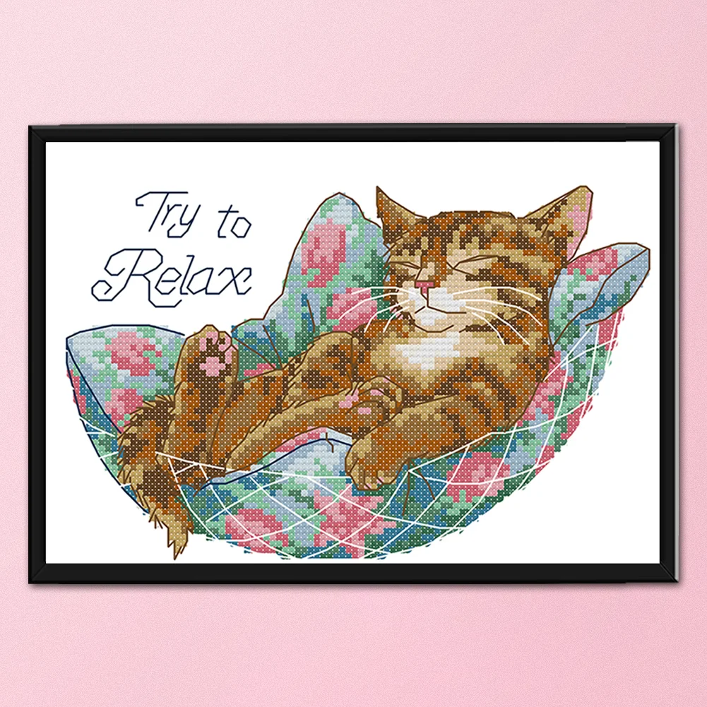 DIY Stamped Cross Stitch 14CT Partial Embroidery 25*17cm - Sleeping Cat