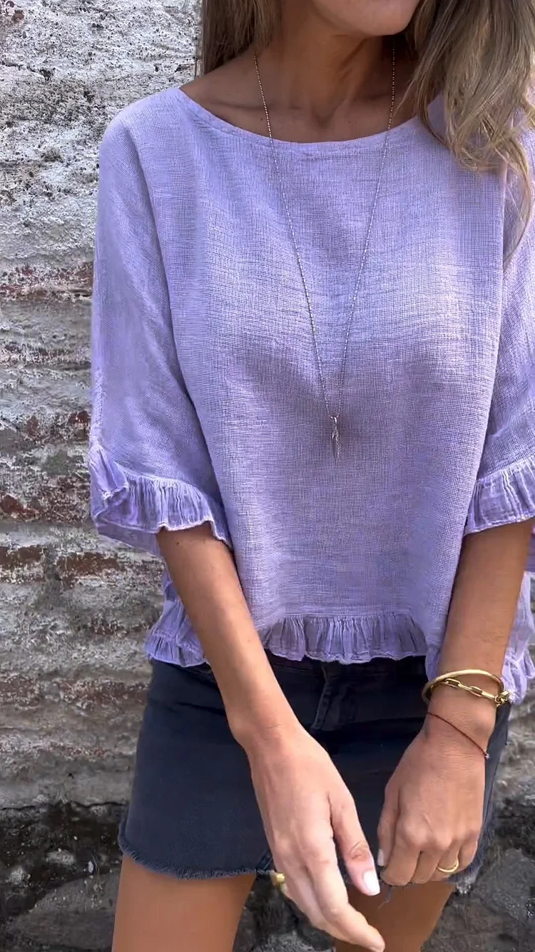 Fungus Hem Design Cotton and Linen Top