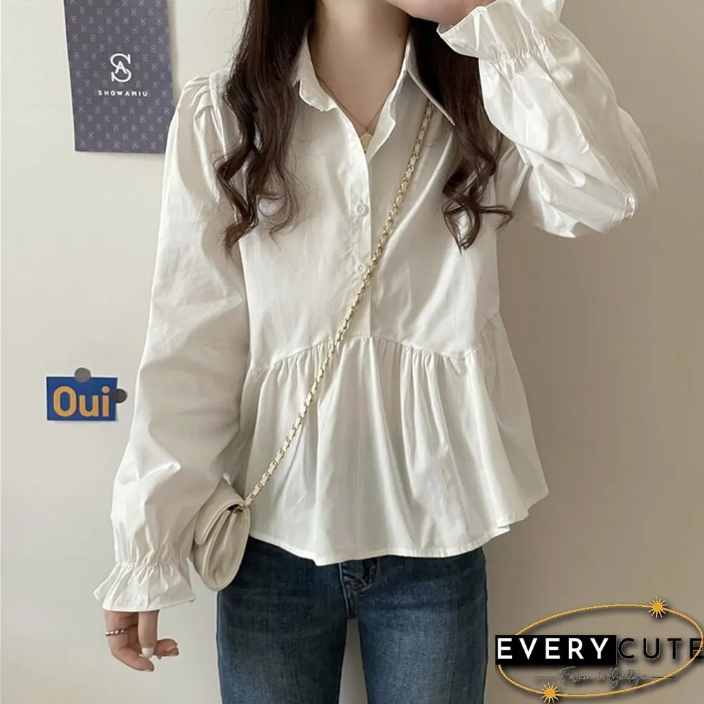 Spring Autumn Design Ruffles Shirts Women Elegant Sailor Collar Ladies Blouses Casual