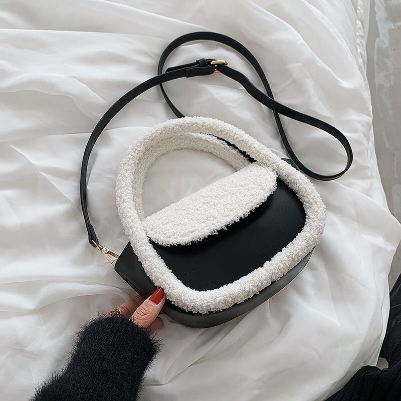 էѧӧܧ Vintage Fake fur PU Leather Small Flap Crossbody Shoulder Bags for Women 2021 hit Winter Luxury Purses and Handbags
