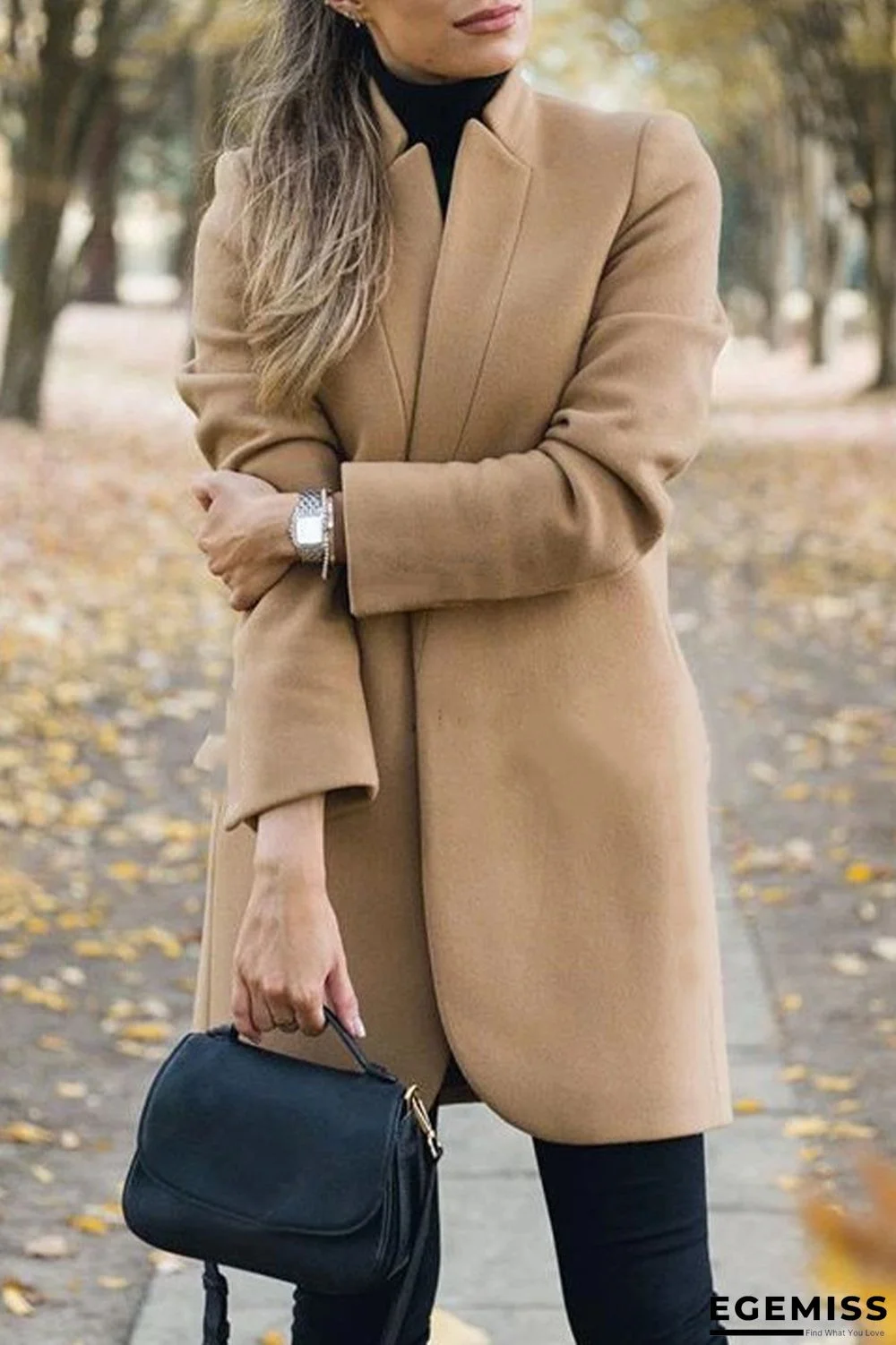 Khaki Fashion Casual Long Sleeve Regular Sleeve Solid Coats | EGEMISS