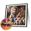 Vie d’animaux de compagnie fille-plein diamant rond peinture-30 * 30cm