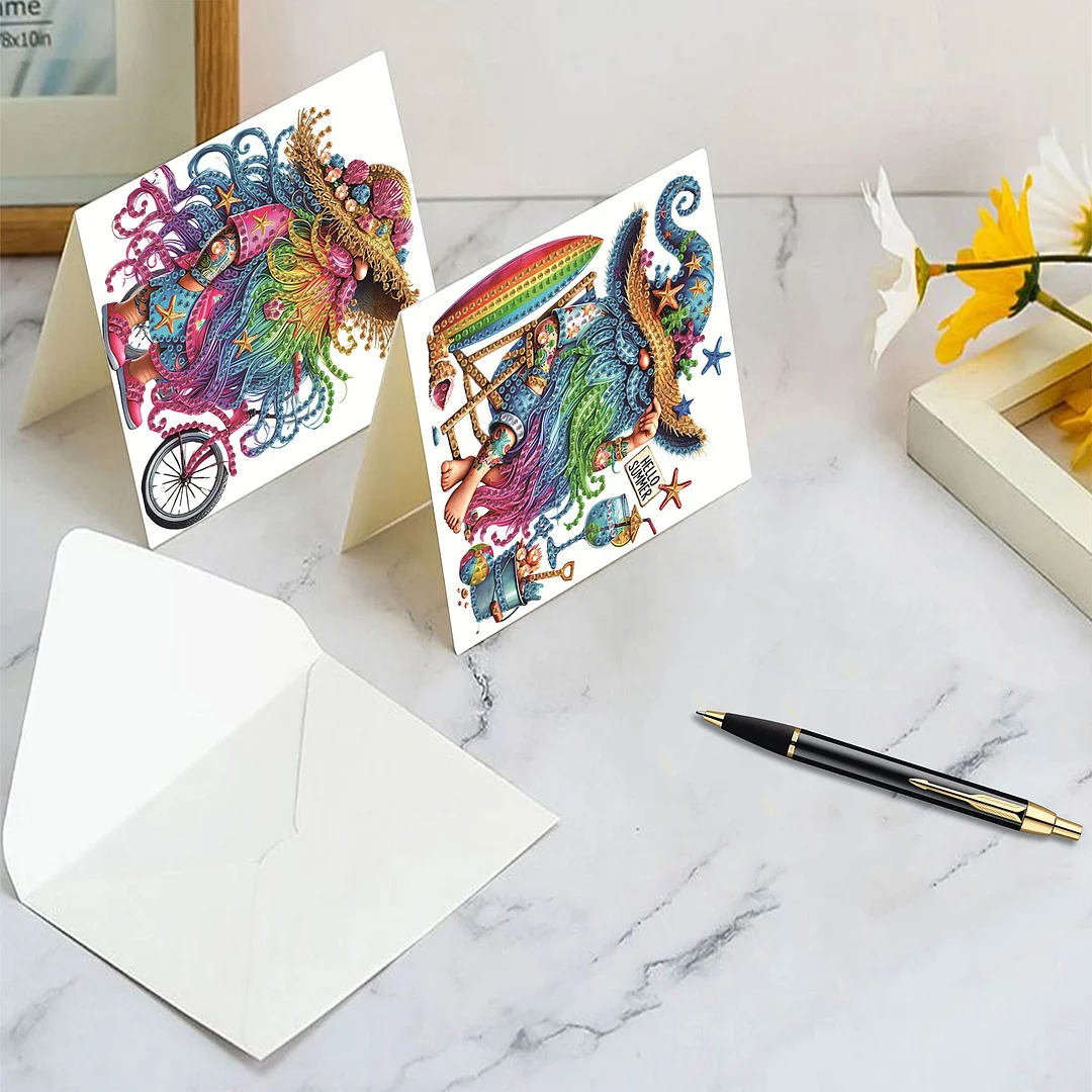 6pcs Gnome DIY Diamond Art Greeting Cards Thank You Cards and Holiday Blessings(Blank Inside)