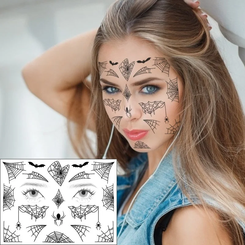 Waterproof Temporary Tattoo Sticker Spider Net web Gothic Face Art horrible Halloween Flash Tatoo Fake Tatto for Men Women