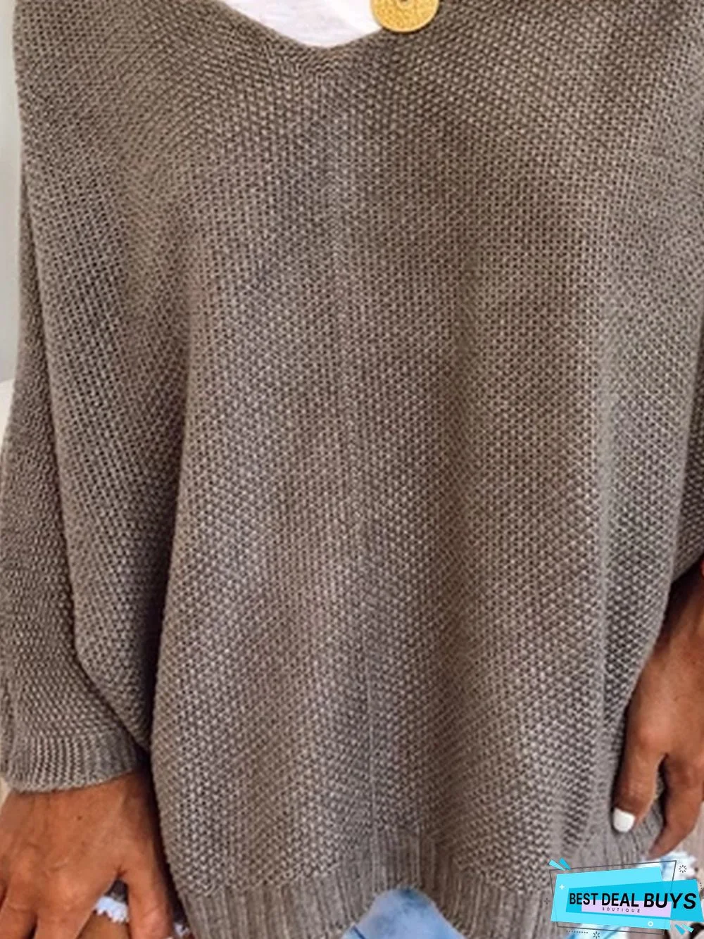 Grey Crew Neck Long Sleeve Knitted Plus Size Sweater