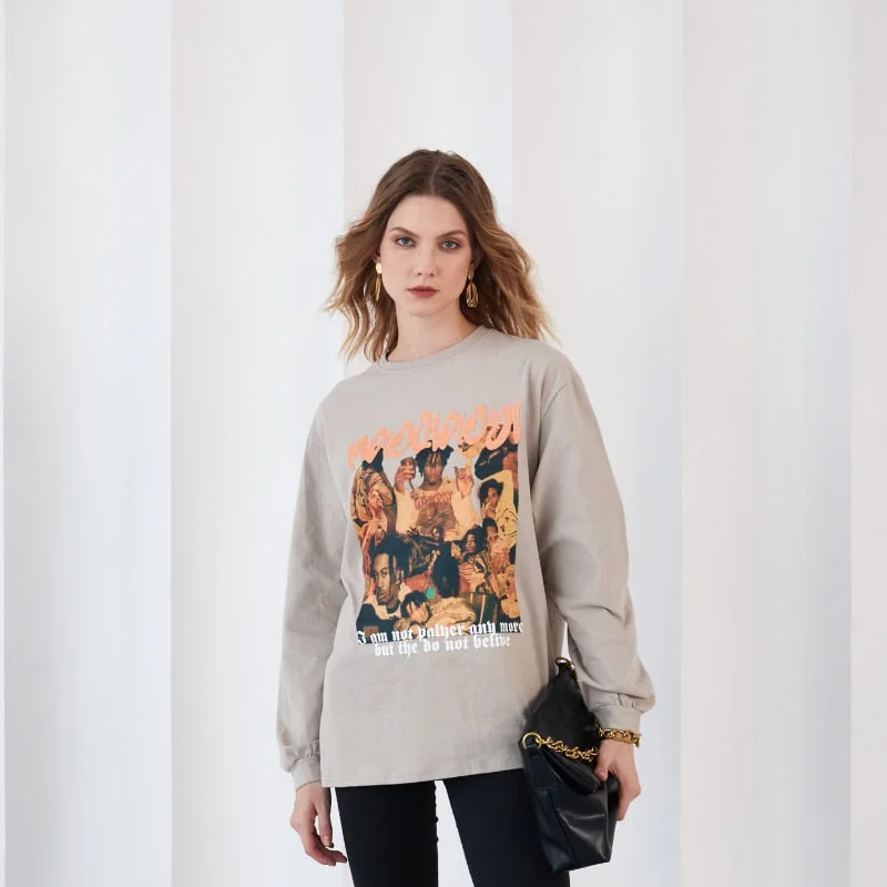 Oversized Long Sleeve Graphic T Shirt Women Vintage 90s Y2K Streetwear Harajuku Gothic Punk Clothes Tees T-Shirts For Women 2023