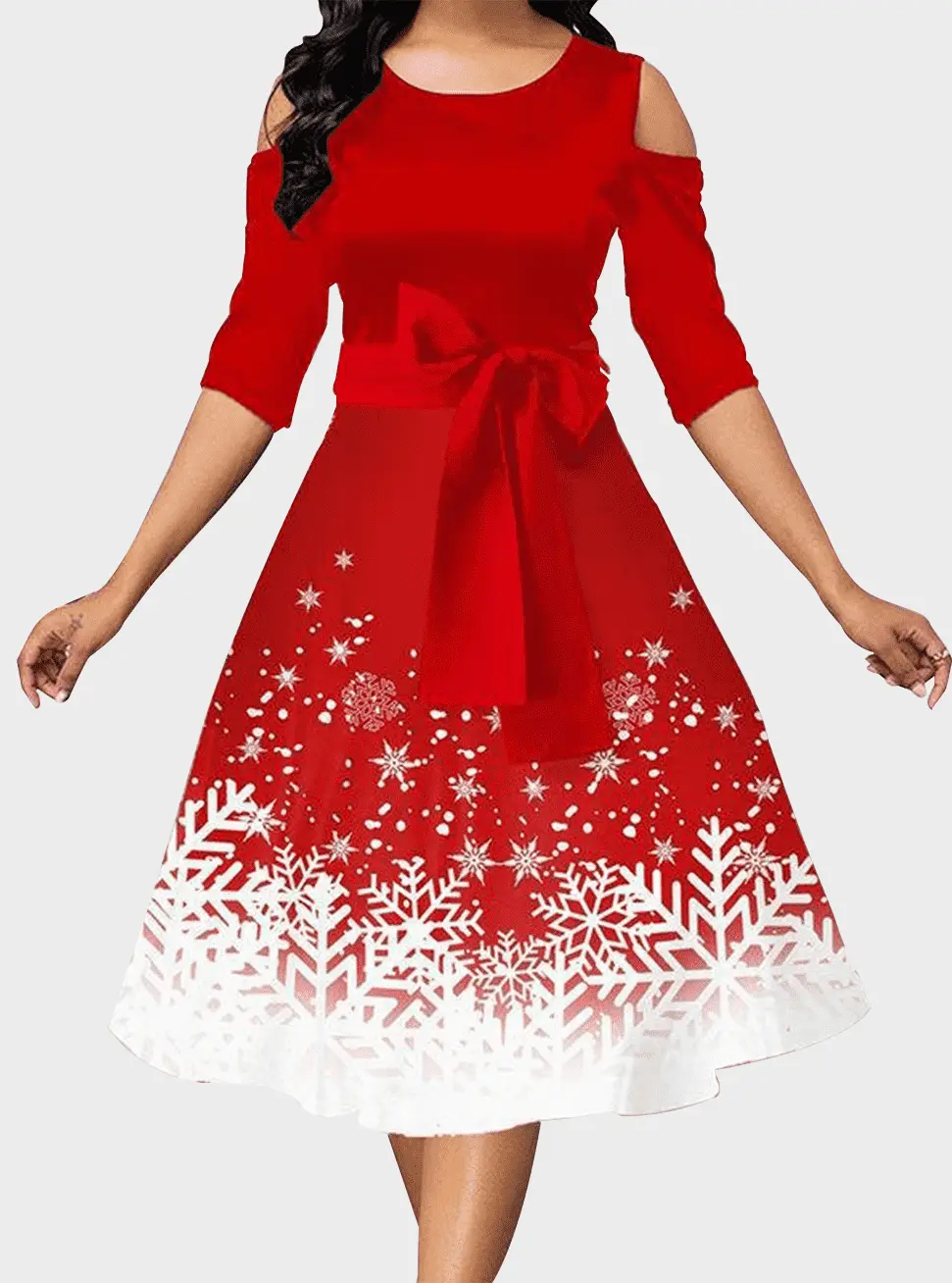  thdmladies Round Neck Strapless Christmas Dress thedmladies