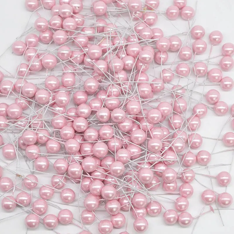 50pcs 12mm Mini Pearl Plastic Stamen Artificial Flower Cherry Fruit Stamens Wedding Christmas Wreaths DIY Gift Box Decoration