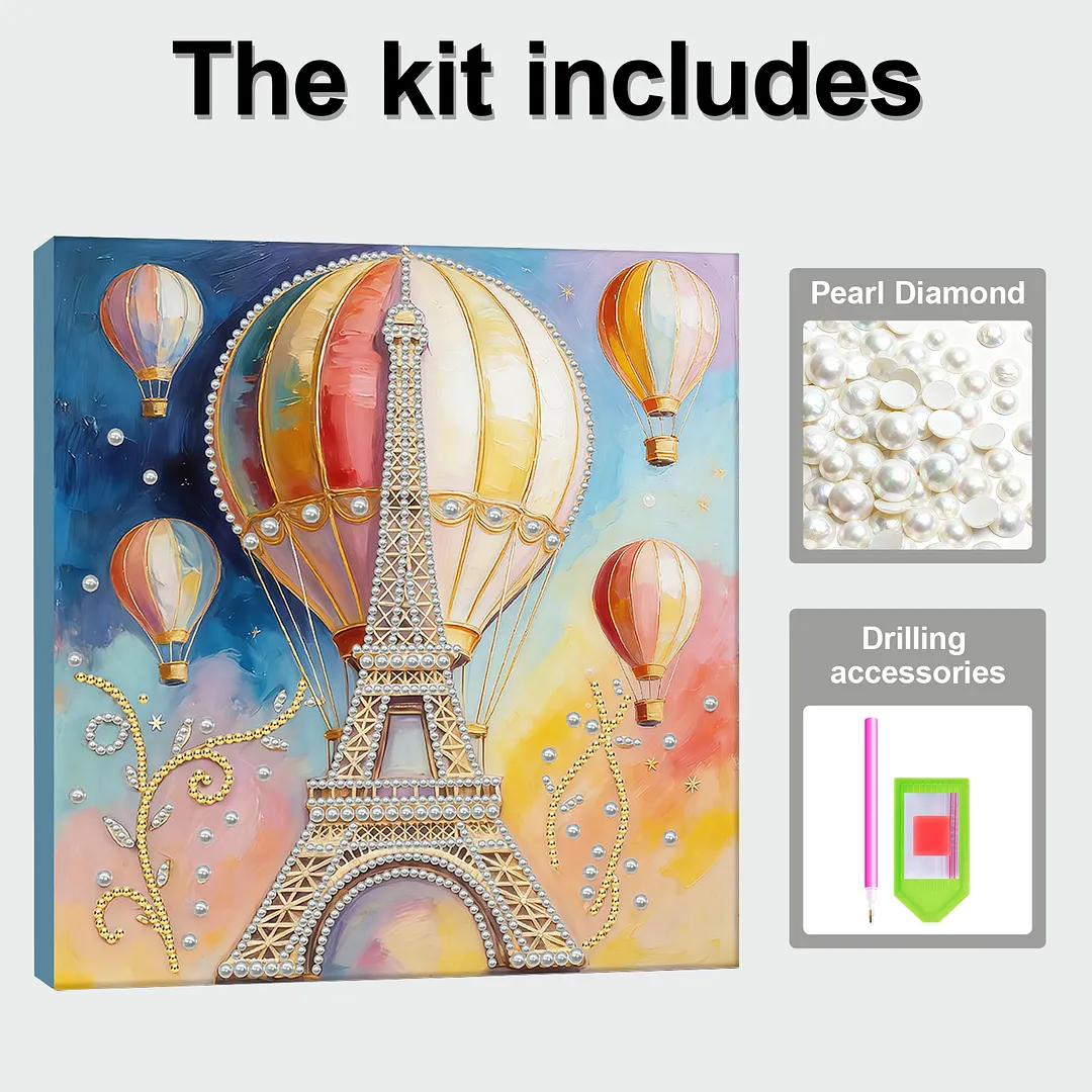 Paris Hot Air Balloon - DIY Pearl Diamond Art Kit With Frame 30*30cm
