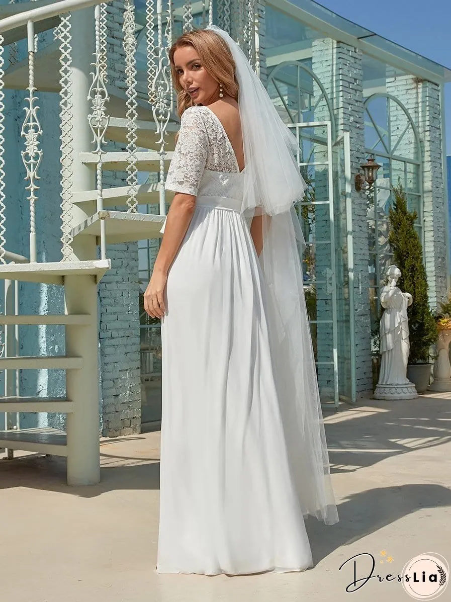 Sophisticated Lace Bodice Chiffon Maxi Evening Gown with Belt for Elegant Occasions