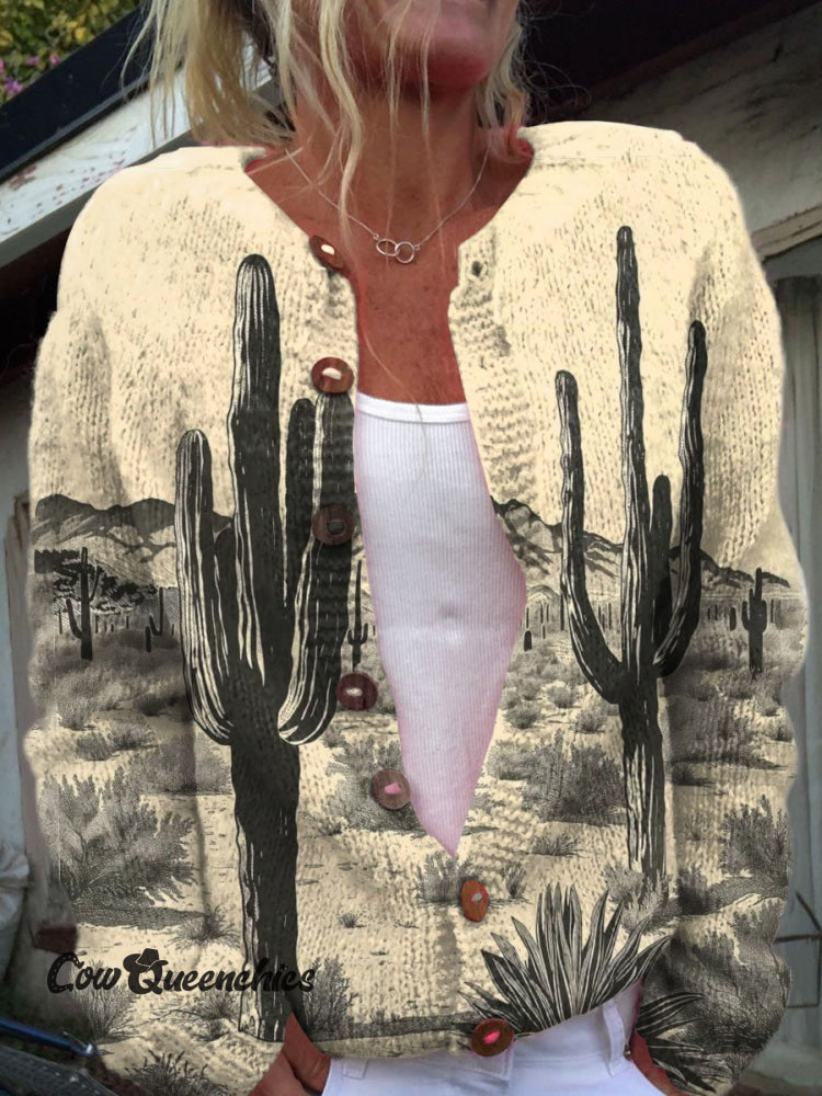 Vintage Print Buttoned Cardigan Sweater Multicolor / S