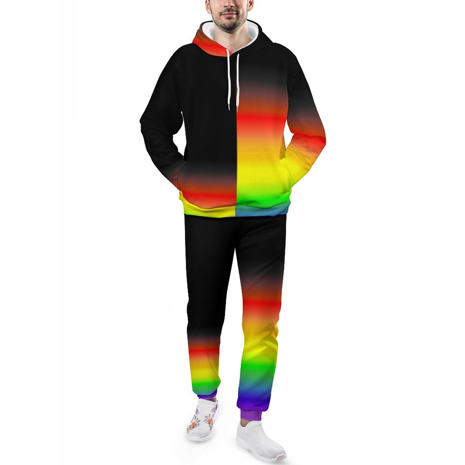 Asymmetric Rainbow Brown Black Gay Pride Flag Men's Sweatsuits Set Guys Casual Athletic Pullover And Sweatpants Suit Outfit