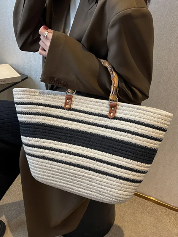 Striped Split-Joint Contrast Color Handbags