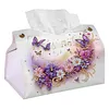 Floral Butterfly DIY PULeather Diamond Painting Tissue Box for Adults Beginners Large Size Diamond Art Paper Storage Holder for Living Room Bedroom Bathroom Table Decor
