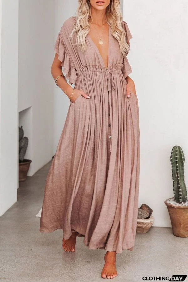 Fairy Air Fluttering V-neck  Ruffle Sleeves Dress