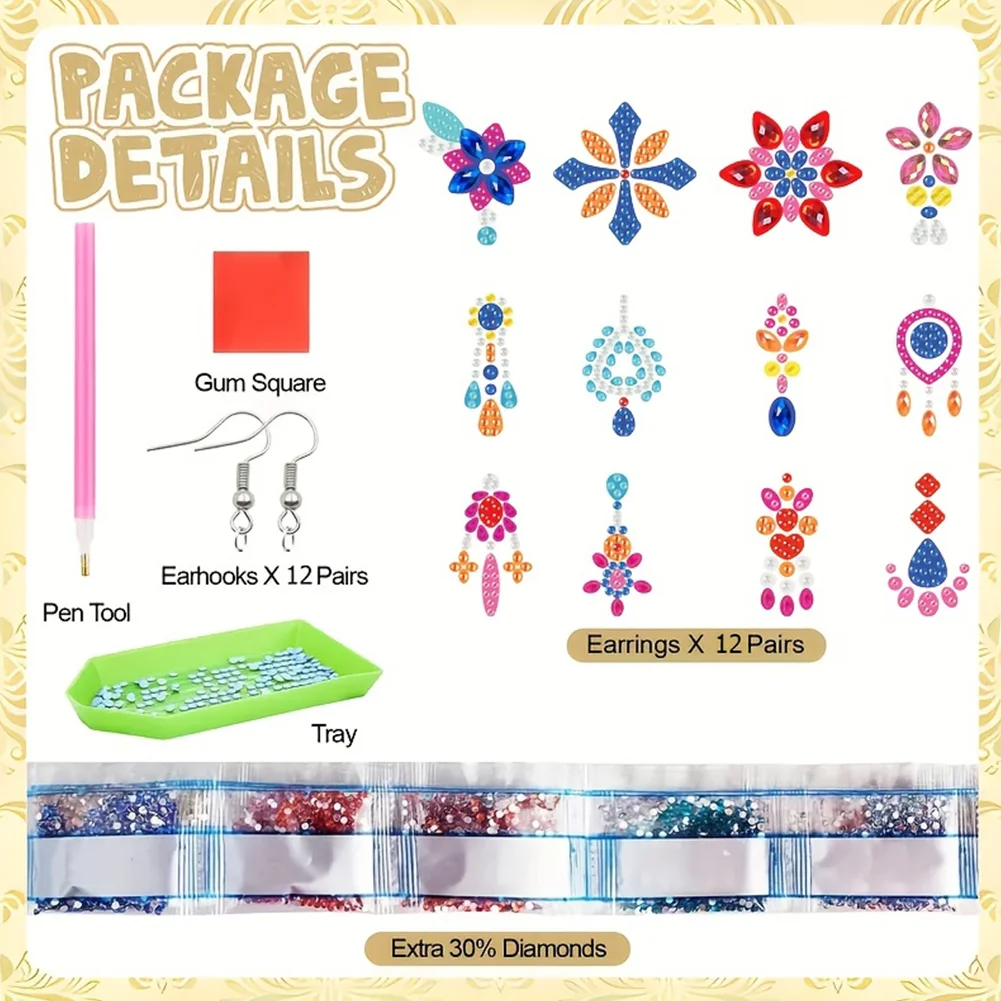 12 Pairs Diamond Painting Earrings DIY Diamond Art Earrings for Adults (C)