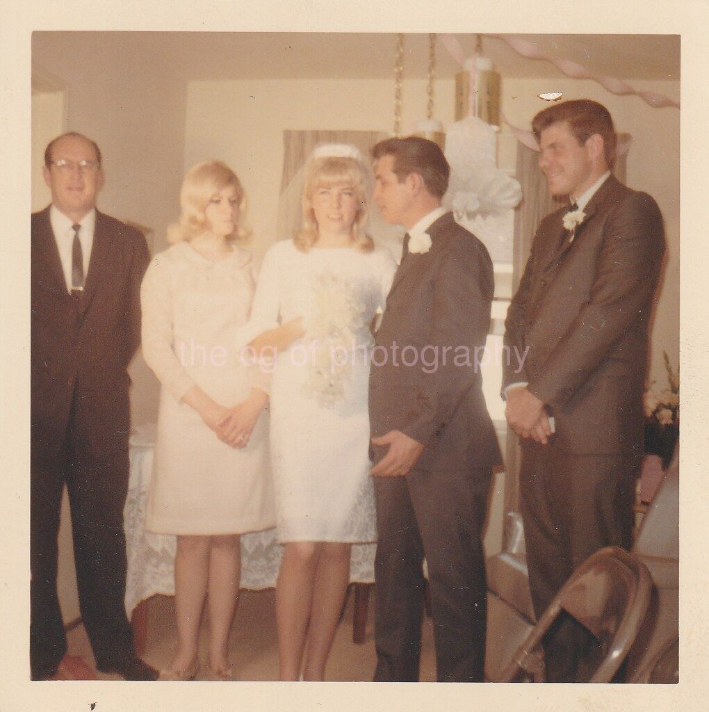 WEDDING CAST Found Photo Poster painting ColorOriginal Snapshot VINTAGE 810 35 N