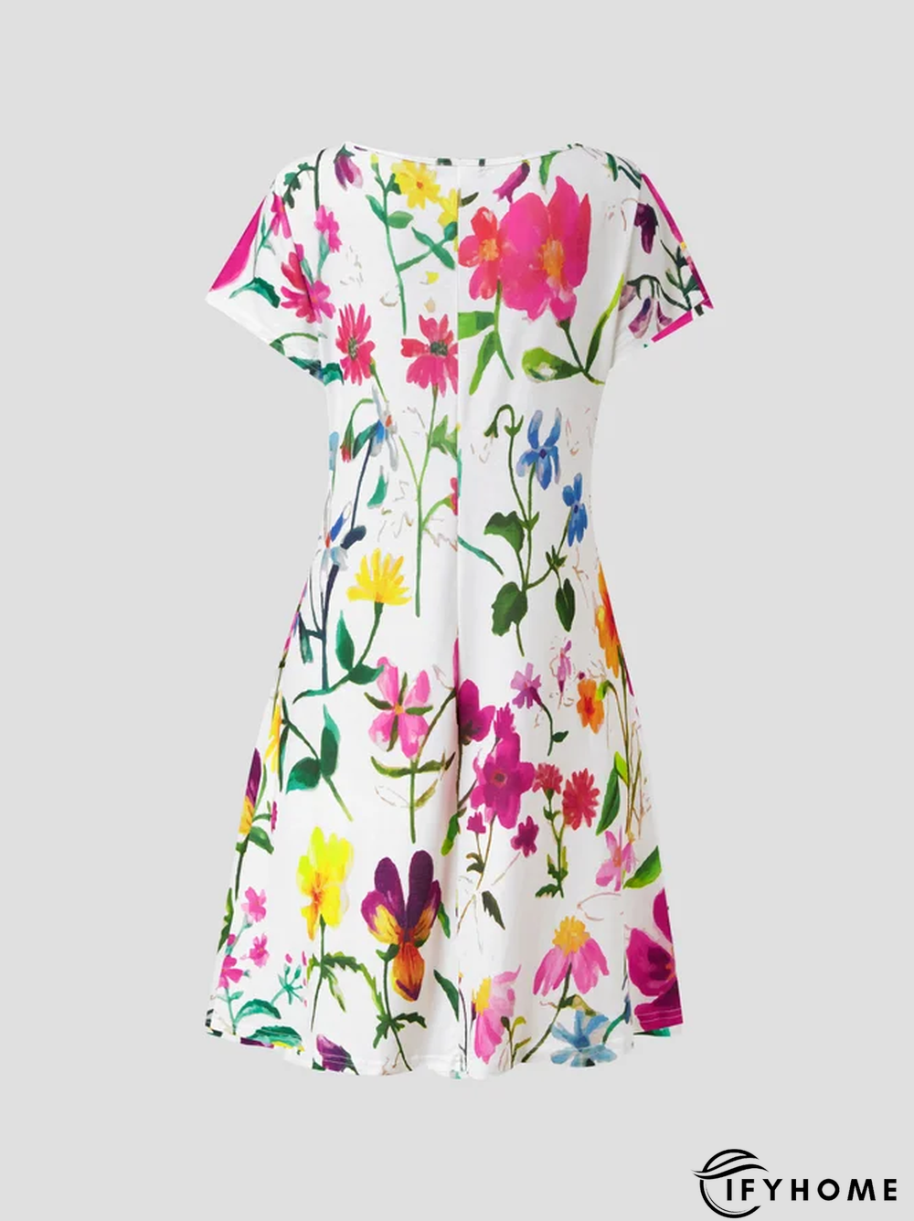 Vacation Regular Fit V Neck Short Sleeve Knit Dress | IFYHOME