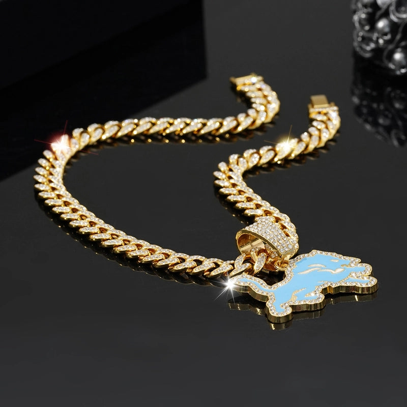 Fashion Blue Lion Olive Team Necklace Accessories Men Personalized Hip Hop Cuban Link Chain