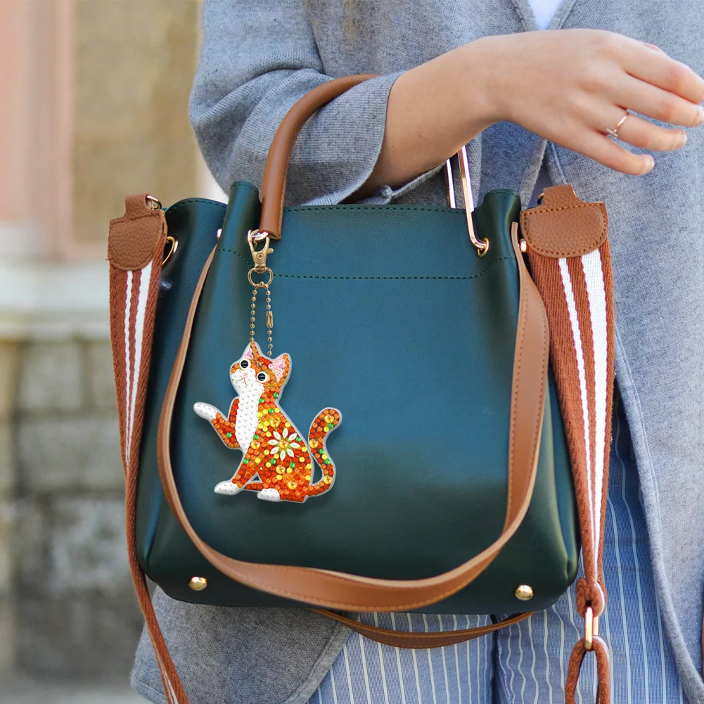 5pcs Diamond Painting Keyring Kits DIY Cat Keychain Bag Pendant(Double Sided)