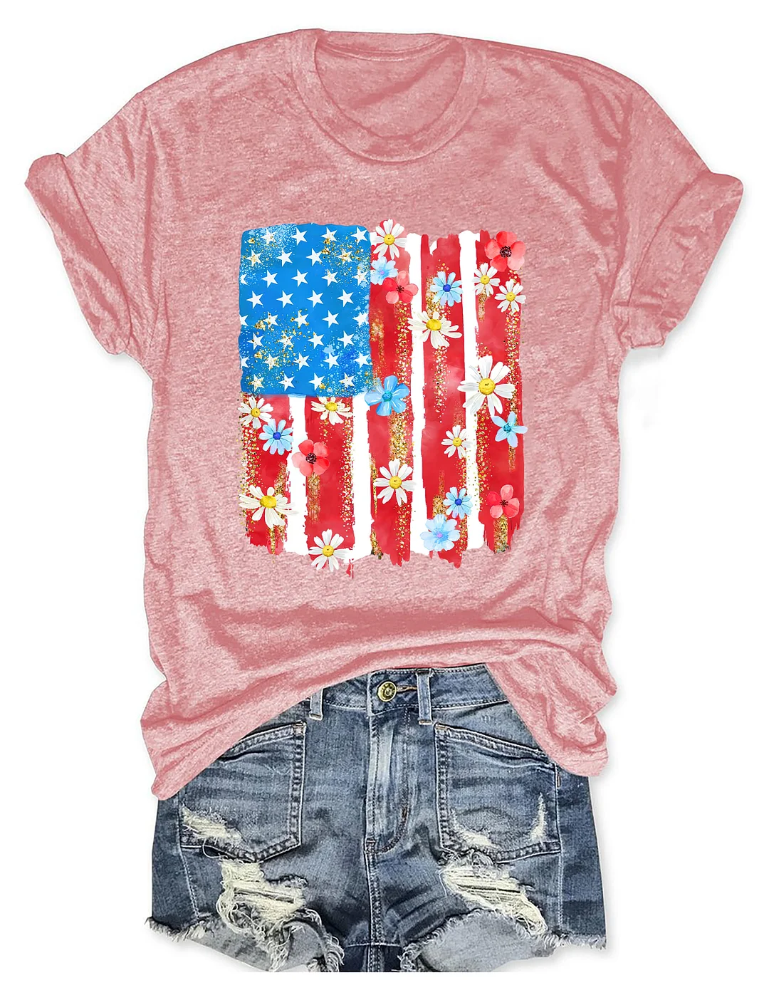 Flower Brushstroke America Flag T-shirt
