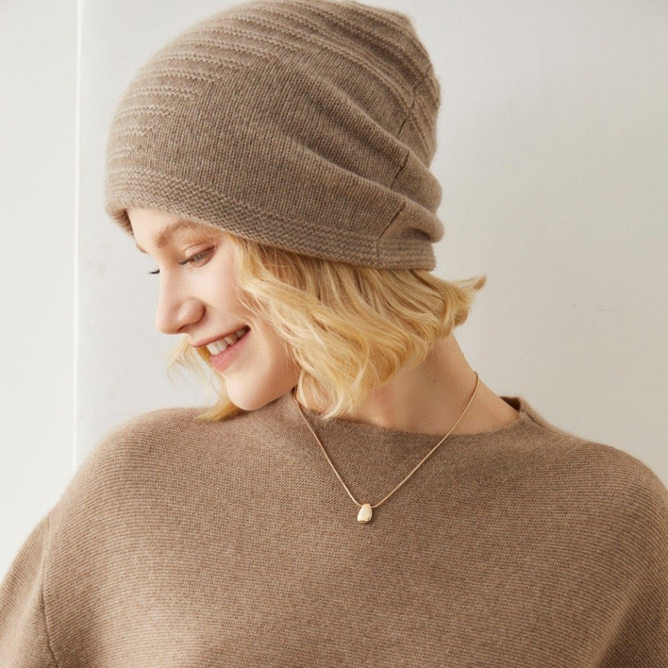 Simple Pure Cashmere Beanie Hat For Women -Real Silk Life