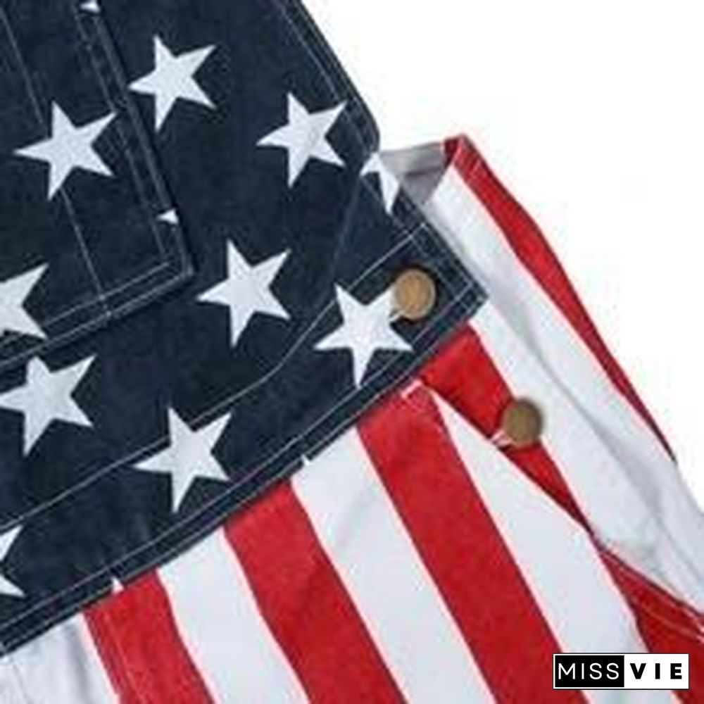 Flag Printed Loose Dress With Pocket