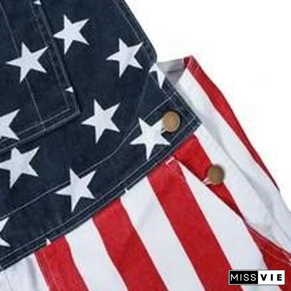 Flag Printed Loose Dress With Pocket