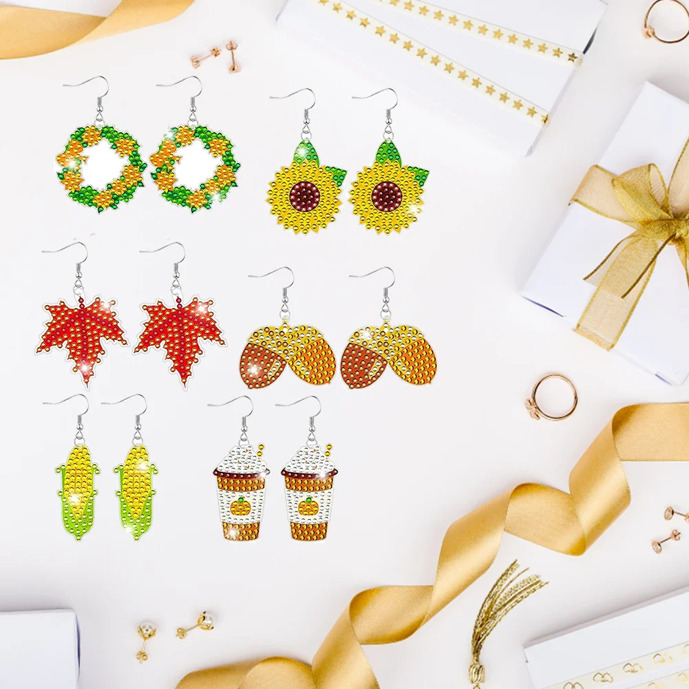 10 Pairs Autumn Series Double Sided Diamond Painting Earrings for Women Girl Jewelry Crafting