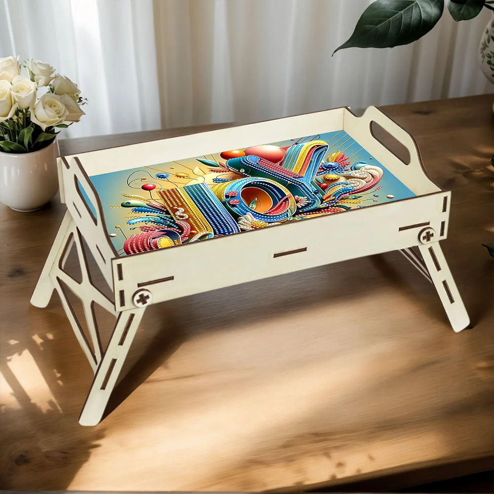 DIY Diamond Painted Dining Plate with Handle Wooden Food Tray Home Decor Gift