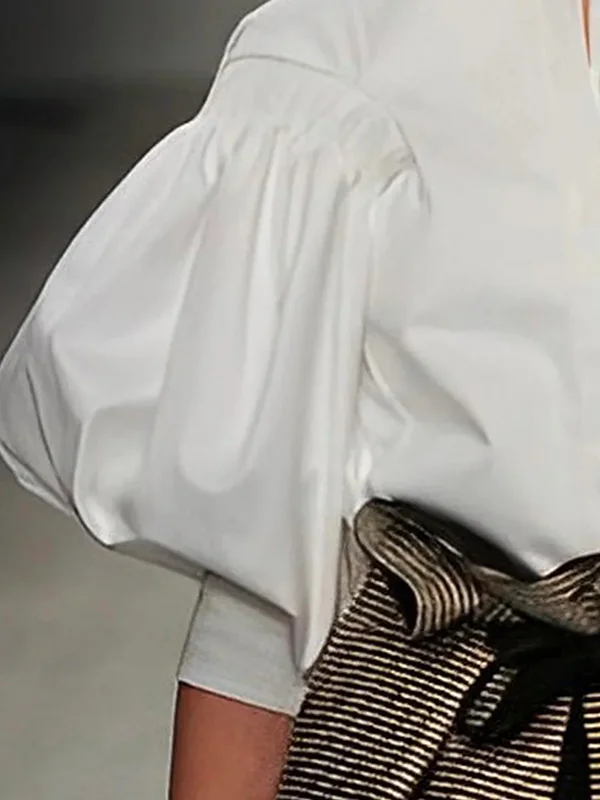 Casual Solid Color Buttons Shirt Collar Blouses main image 1