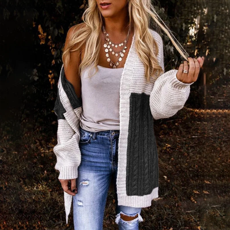 Casual Colorblock Long Sleeve Sweater Cardigan