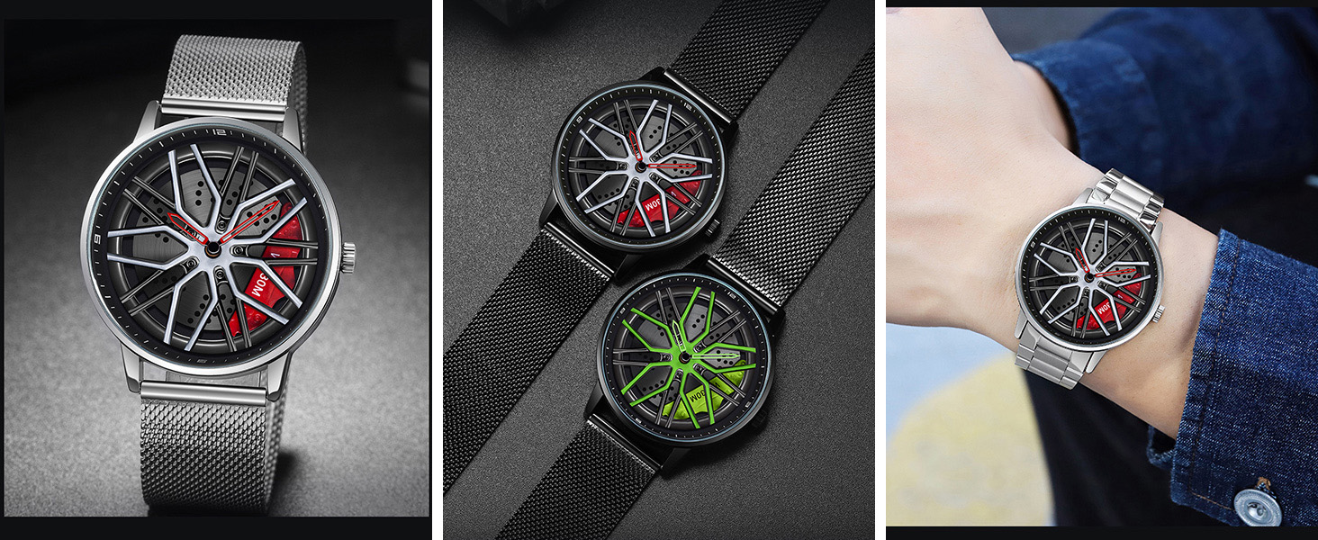 Men's Car Watch Creative Hollow Design Quartz Analog Suitable for Men and Car Enthusiasts