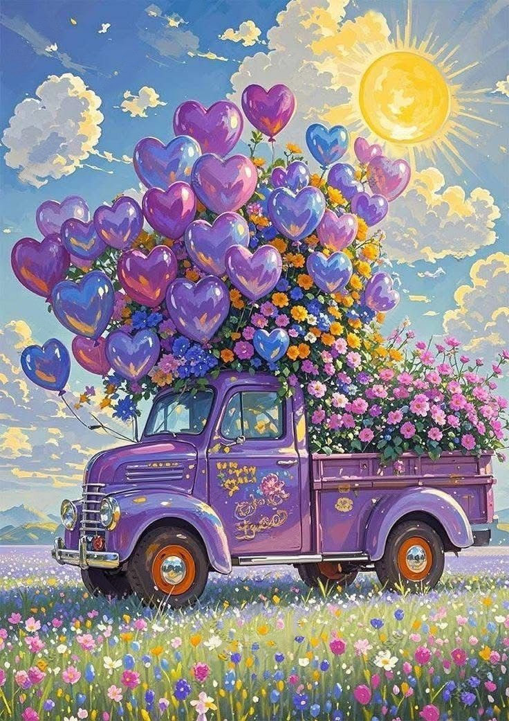 Partial AB Drill - Balloon Flowers Car  - Full Round Drill Diamond Painting40*50CM(Canvas)