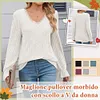 Gioiacombo&trade; Top in morbido pizzo a maniche lunghe lavorato a maglia da donna