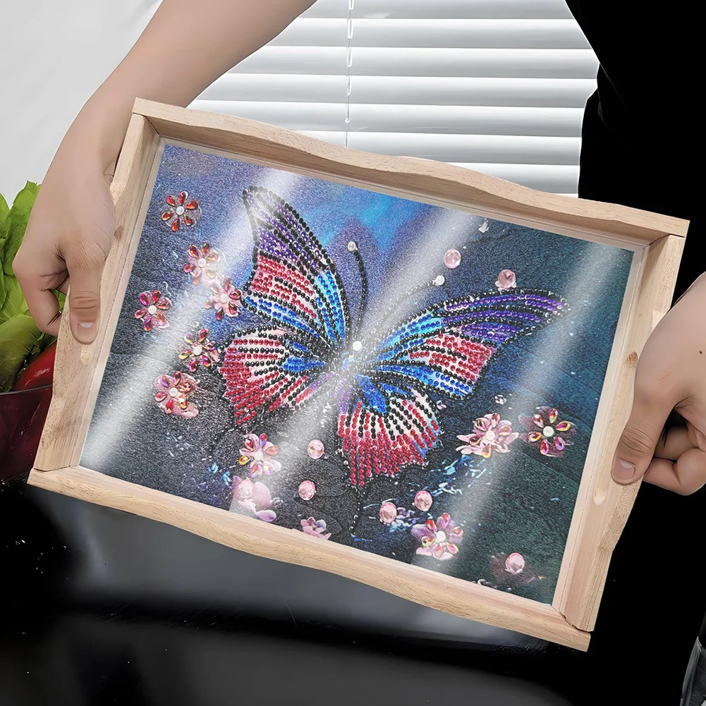 DIY Butterfly Wooden 5D Diamond Painting Tray Art Craft with Handles for Home Decor