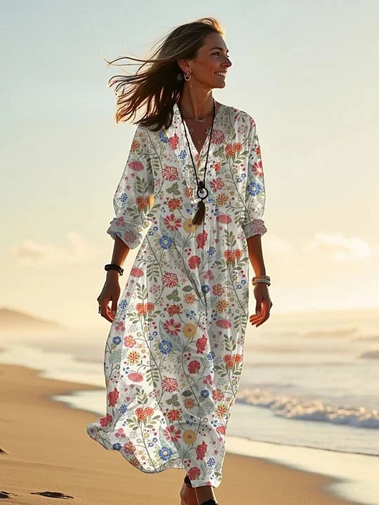 Women's  Holiday Floral  Art Print Casual Dress