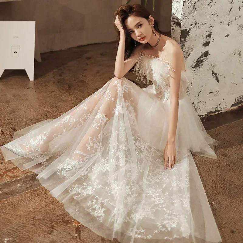 Abebey-nye outfits Women's Evening Party Dresses Arabic Suspender Feather Backless Long Skirts Solid Banquet Gown Prom Dress for Women Vestidos-back to school dress 2025