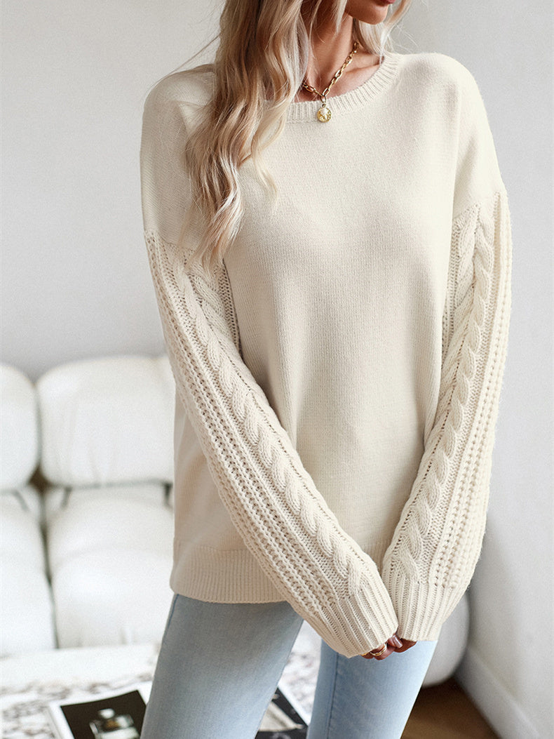 Women's Long Sleeve Scoop Neck Solid Color Sweater Tops